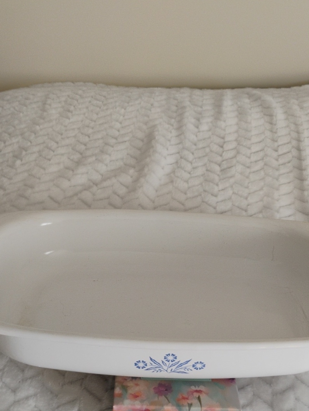 Vintage Corningware White Ceramic Tray with Blue Cornflower Motif
